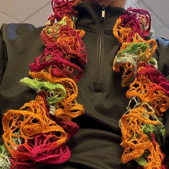 Multi-colored Crochet Ruffled Scarf - Picture 8 of 16